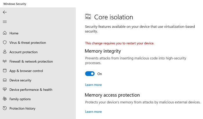 Google Play Windows11 Memory Integrity