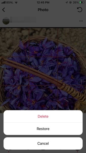 Instagram Delete Photo Restore Recent