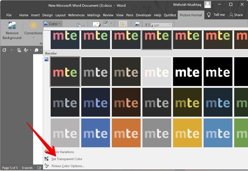 Make Image Transparent Background Word Set Color