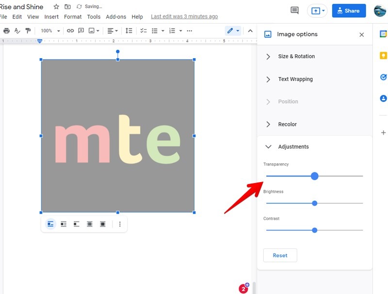 Make Image Transparent Opacity Google Docs Level
