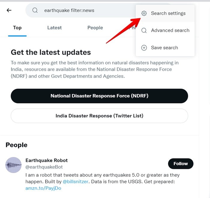 Twitter Search Advanced Search Settings