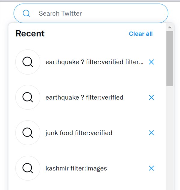 Twitter Search View Clear History