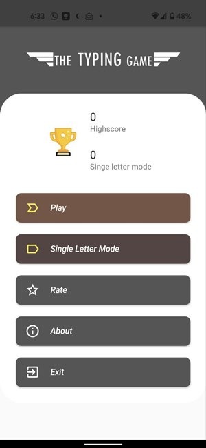 Typing Apps Android Typing Game Main Screen