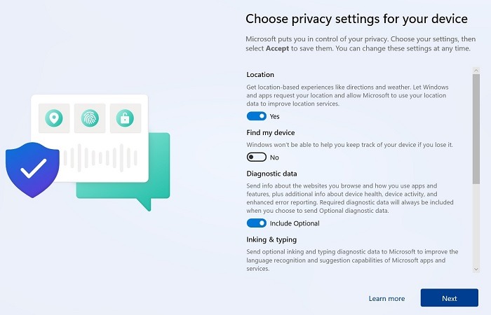 Win11 Without Microsoft Account Privacy Settings