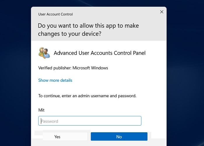 UAC prompt to type administrator password.