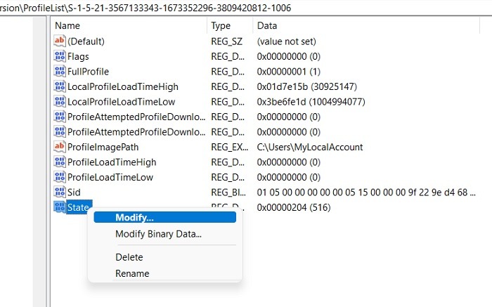 Modifying key in Registry Editor.