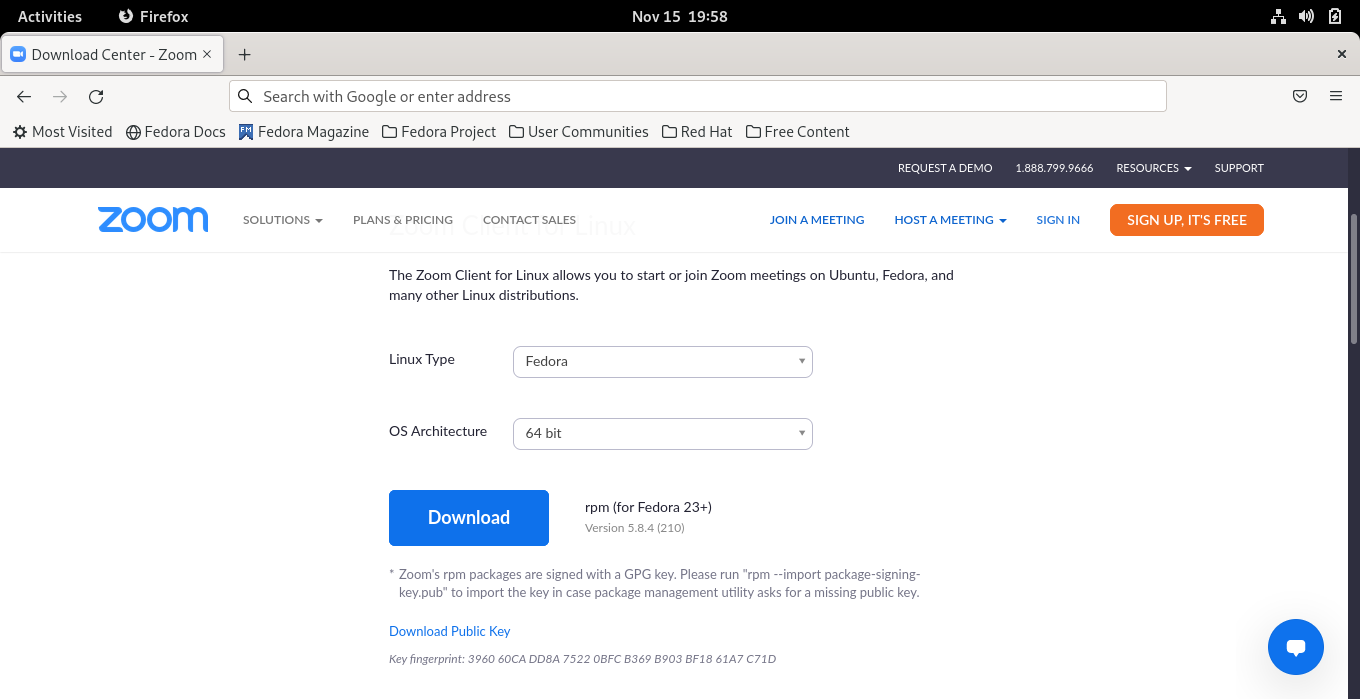Zoom Fedora Download