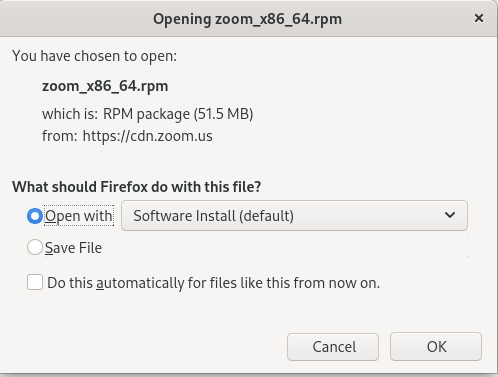 Zoom Fedora Open With Software Manager