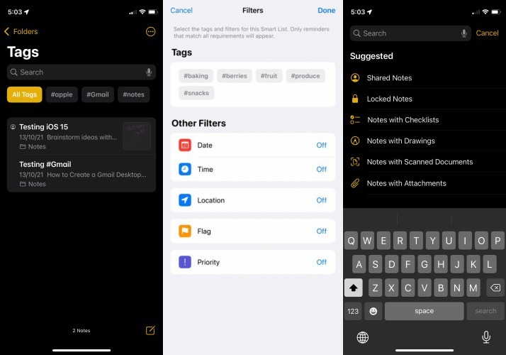 Apple Notes Search Options Ios 15