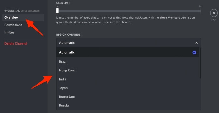 Discord Voice Channel Server Settings