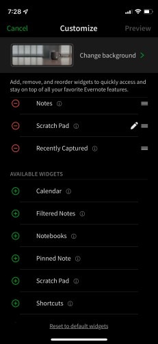 Evernote Homepage Customize Ios