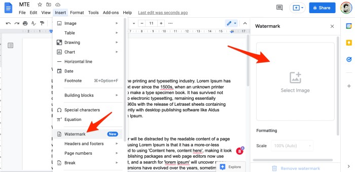 Google Docs Watermark Option