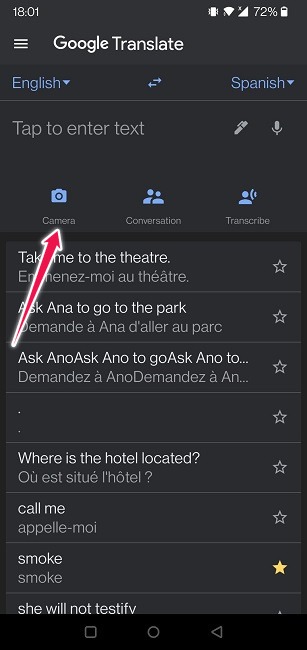 Google Translate Guide Mobile Camera
