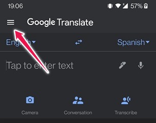 Google Translate Guide Mobile Hamburger Menu