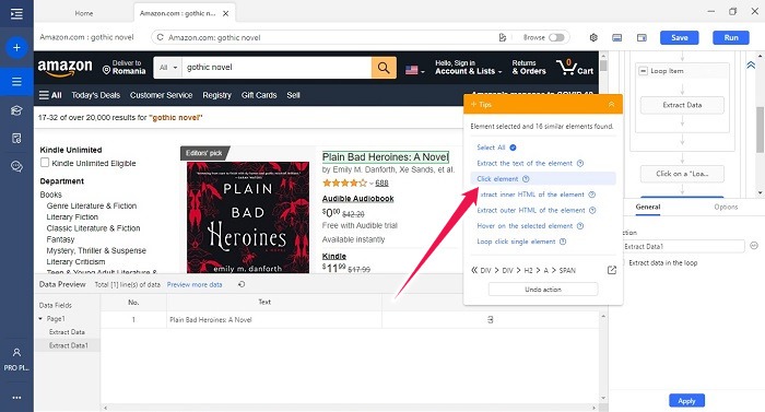 Octoprase 8.4 Web Scraping Tool Update Click Element
