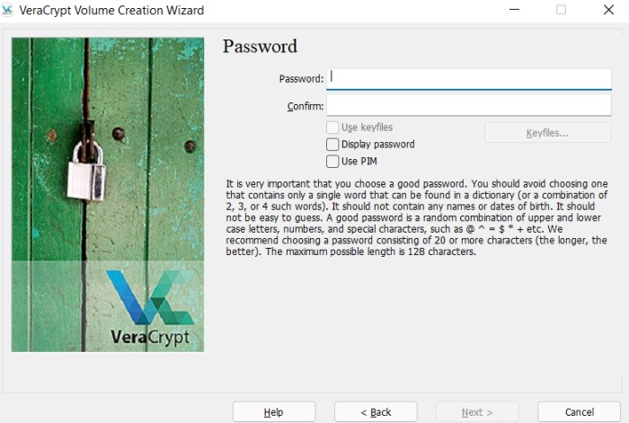 Veracrypt Password Selection Windows