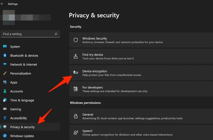 Windows 11 Home Device Encryption Menu
