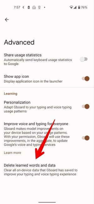 Gboard Delete Learned Words
