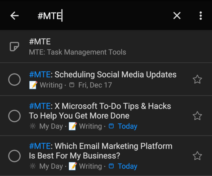 MS To Do Hashtag Search