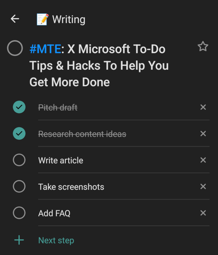Microsoft To Do Steps List