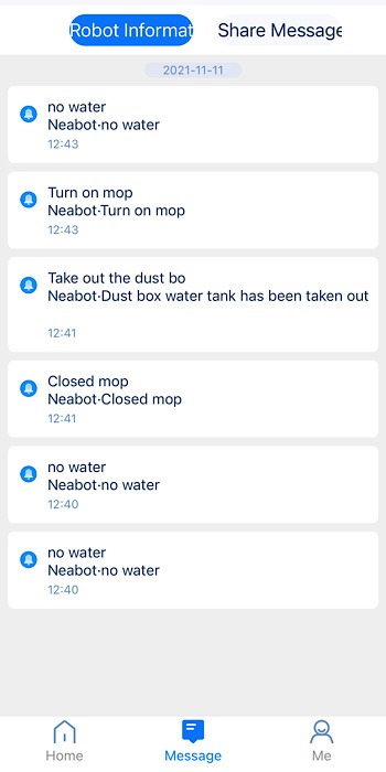 Neabot Q11 Robot Vacuum Messages