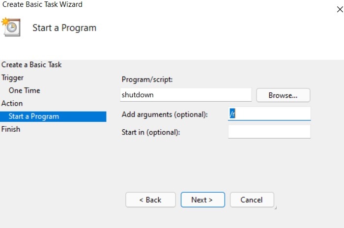 Schedule Windows11 10 Shutstart Task Scheduler Create Basic Task Restart Command