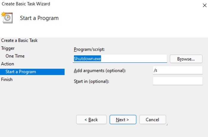 Schedule Windows11 10 Shutstart Task Scheduler Create Basic Task Shutdown Command