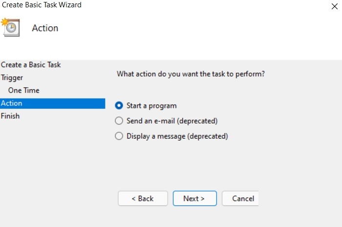 Schedule Windows11 10 Shutstart Task Scheduler Create Basic Tasl Action Options