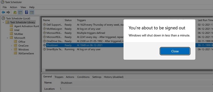 Schedule Windows11 10 Shutstart Task Scheduler Shutdown Initiated