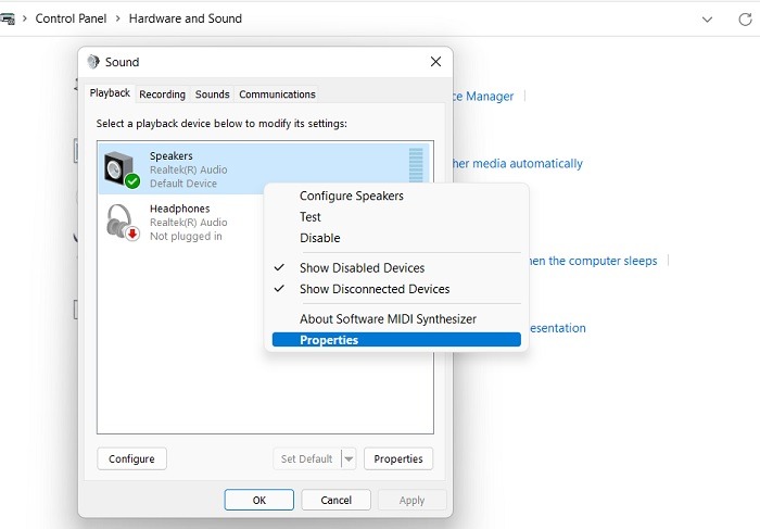 Windows Sound Not Working Win11 Playback Device Properties