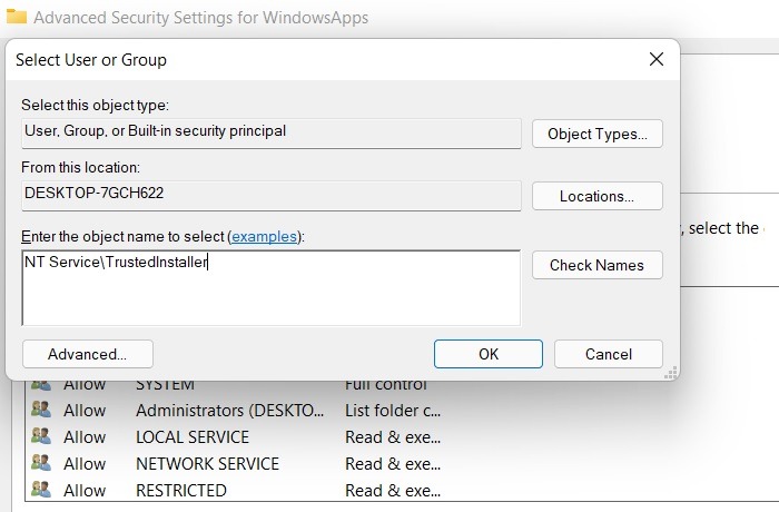 Windowsapps Folder Add Nt Service Trustedinstaller