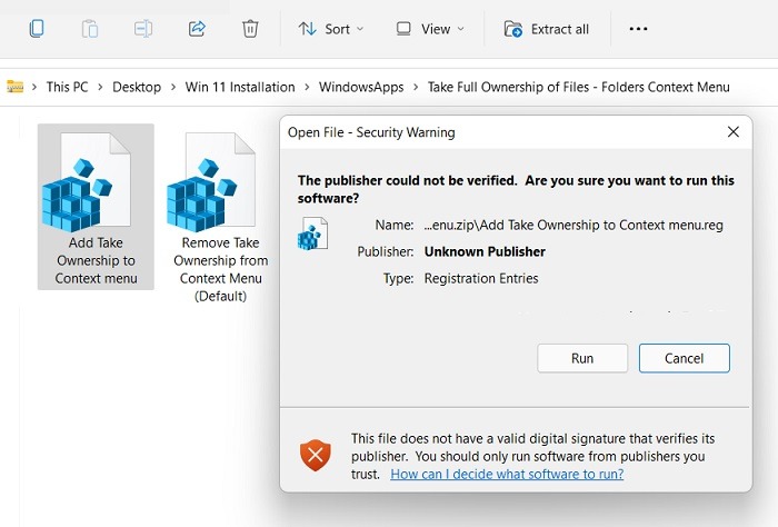 Windowsapps Folder Add Take Ownership Context Menu