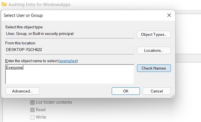 Windowsapps Folder Auditing Add Everyone Windows11