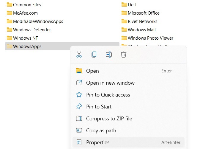 Windowsapps Folder Properties Right Click Windows11