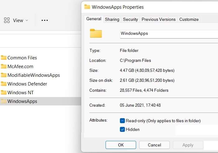 Windowsapps Folder Properties