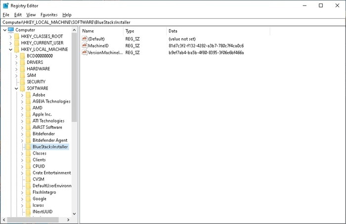 Bluestacks Registry Editor