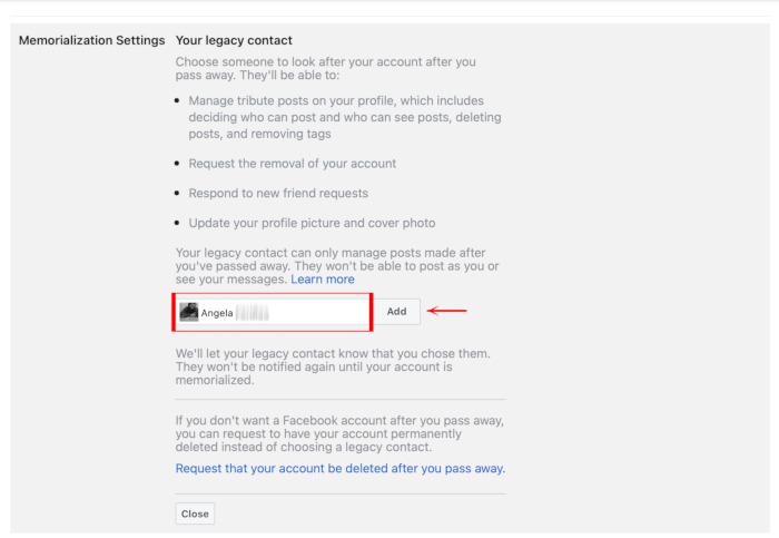 Digital Legacy Facebook Add Legacy Contact 1