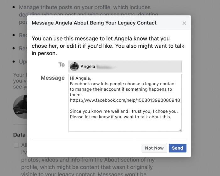 Digital Legacy Facebook Message Legacy Contact