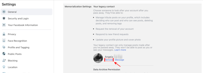 Digital Legacy Facebook Remove Legacy Contact