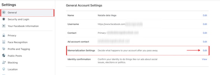 Digital Legacy Facebook Settings General