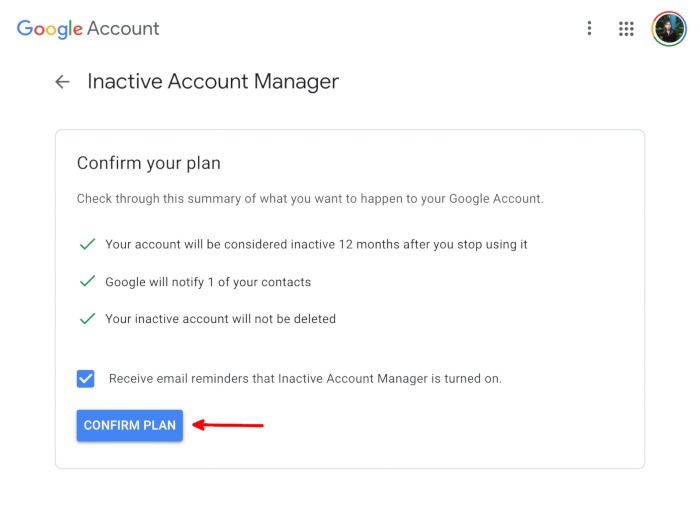Digital Legacy Google Confirm