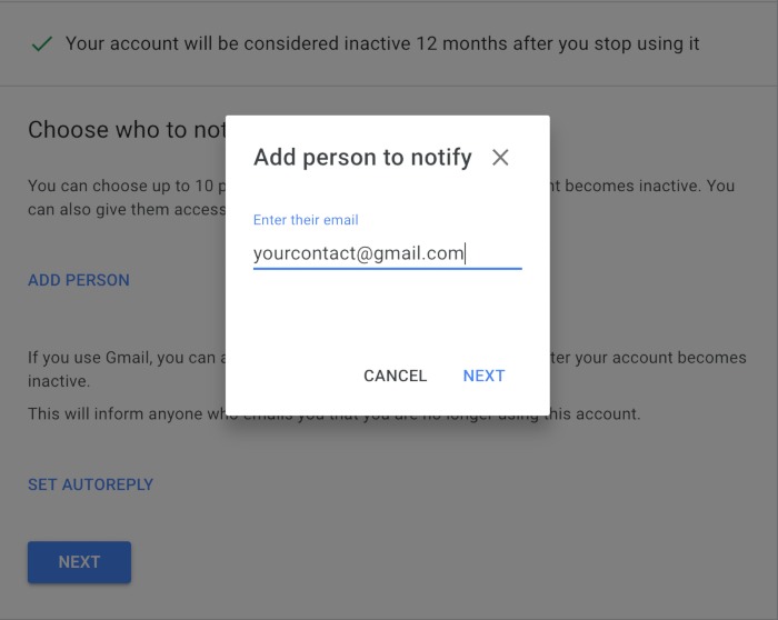 Digital Legacy Google Set Up Contacts Add Email