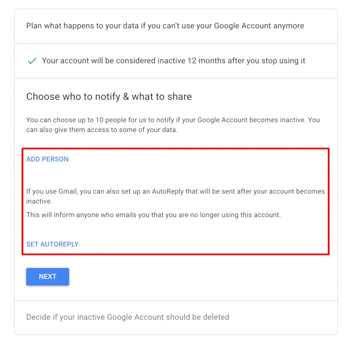Digital Legacy Google Set Up Contacts