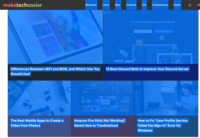 Example of highlighting all text on a webpage.