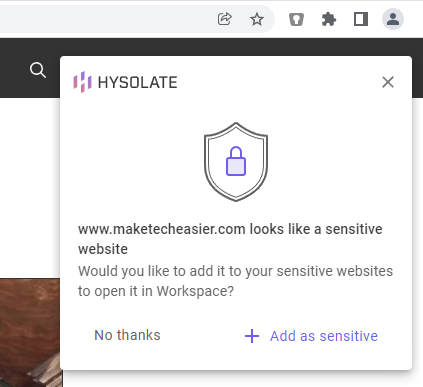 Hysolate Website Add Sensitive