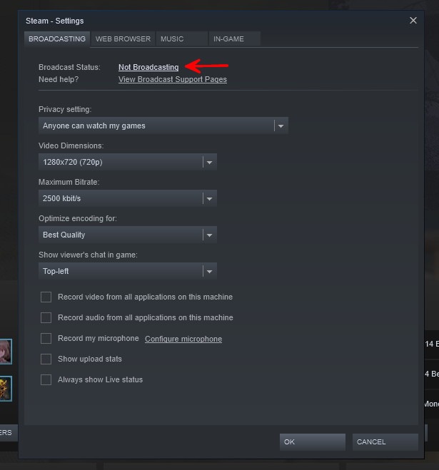 Steam Vs Epic Steam Settings Broadcast In Game Status