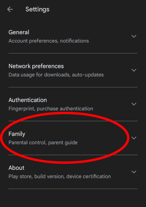 Android Parental Controls Google Play Settings