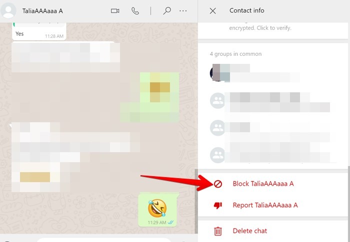 Block Someone Whatsapp Pc