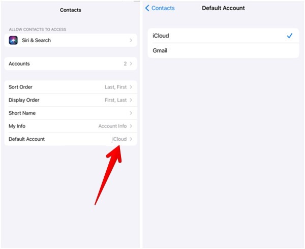 Default Contact Storage Location Iphone Select
