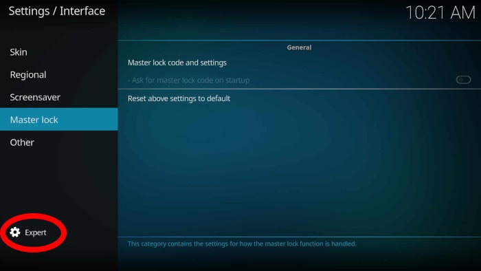 Kodi Parental Controls Expert Mode
